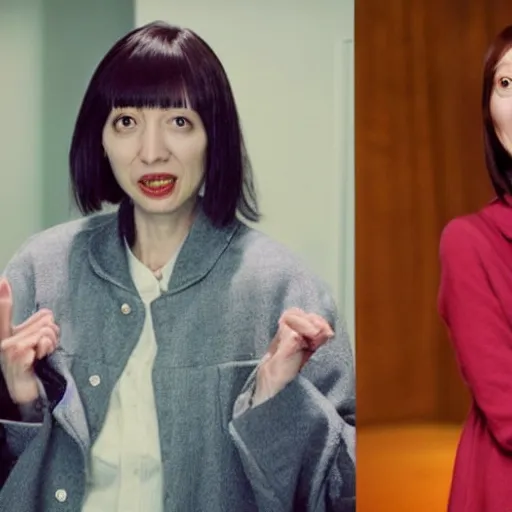 Image similar to ceo of binance changpeng zhao as shelley duvall in the shining movie, axe