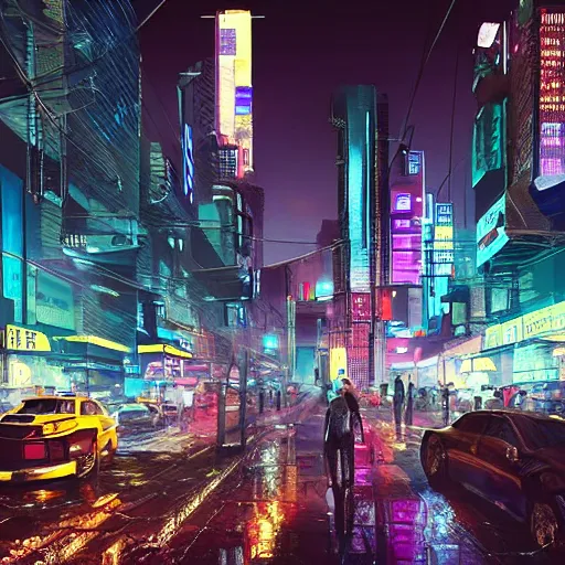 Image similar to cyberpunk city in India, rain, night, photorealistic