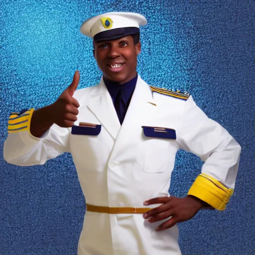 Image similar to a man in a sailor's uniform giving a thumbs up, a stock photo by Ray Parker, shutterstock, afrofuturism, bob ross, toonami, groovy