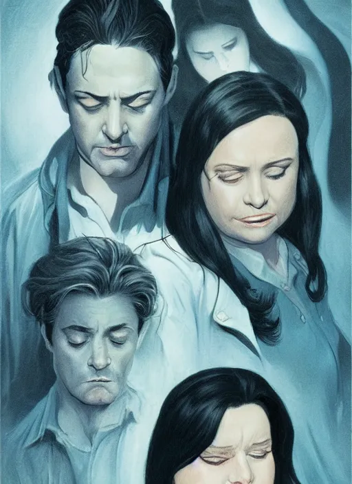 Prompt: psychological thriller I Only Have Eyes For You poster artwork the by Michael Whelan and James Jean, of Octavia Spencer has mysterious man's voice in her head telling her what to do, psychological thriller romance from scene from Twin Peaks, clean, beautifully rendered shaded but simple illustration, nostalgic, domestic, full of details