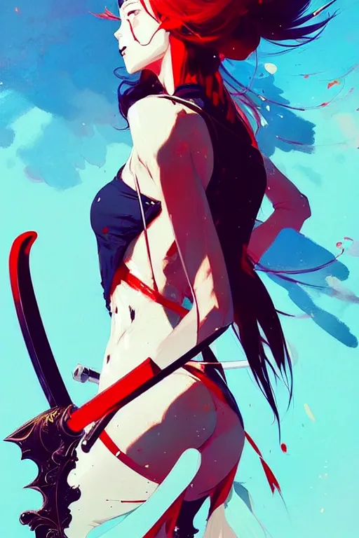 Prompt: a ultradetailed beautiful panting of a stylish woman with a sword, by conrad roset, greg rutkowski and makoto shinkai, trending on artstation