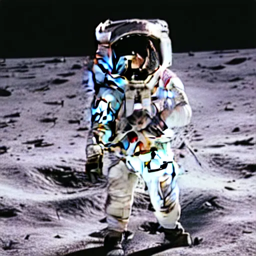 Prompt: carl sagan dressed in an astronaut suit on the moon