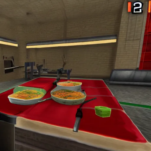 Prompt: in-game screenshot of gordon ramsay ps2 game