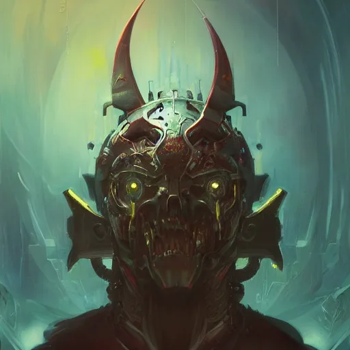 Image similar to portrait of a demonic cybernetic duke of hell, cyberpunk concept art by pete mohrbacher and seb mckinnon and beksinski and josan gonzales, digital art, highly detailed, intricate, sci-fi, sharp focus, Trending on Artstation HQ, deviantart, unreal engine 5, 4K UHD image