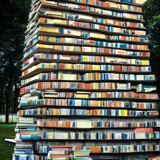 Prompt: a building made of books
