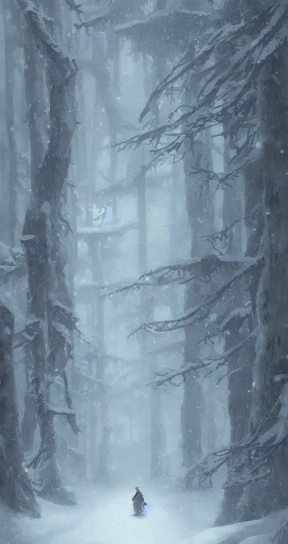 Prompt: A snowy day in the forest, by Studio Ghibli and Greg Rutkowski, artstation