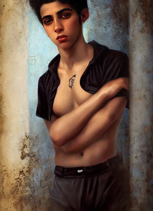 Image similar to portrait of a handsome young cuban boy in old havana, by tom bagshaw and manuel sanjulian and dan dos santos