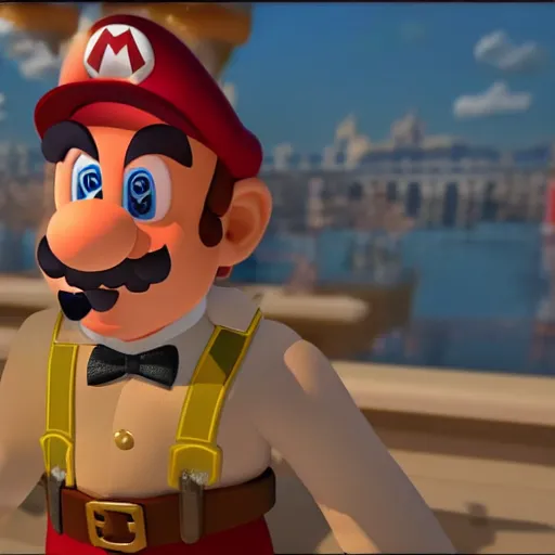 Image similar to Photo of Mario wearing a Hermes Tuxedo, luxury, ultra-detailed, 4k high resolution,