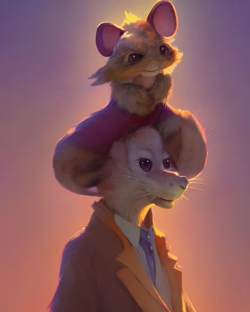 Image similar to a beautiful portrait of an anthropomorphic fursona furry disney character by cory loftis, fenghua zhong, ryohei hase, ismail inceoglu and ruan jia. volumetric light, artstation