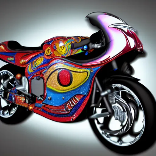 Image similar to motorcycle made out of candy and gummy bears, global illumination, photorealistic