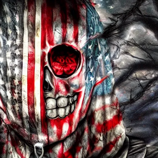 Image similar to billionaire american flag scariest horror nightmare by horiyoshi iii, digital art, deepdream cosmic, 3 d high definition, trending on artstation, photorealistic, high resolution, 8 k, octane, hyper detailed, trending on deviantart insane details, intricate, elite, ornate, elegant trend, highly detailed and intricate, sharp focus, photography, unreal engine