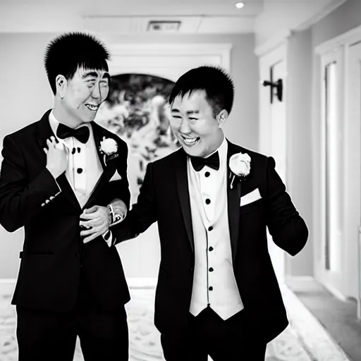 Prompt: cookie monster marries justin sun, professional gay wedding photography