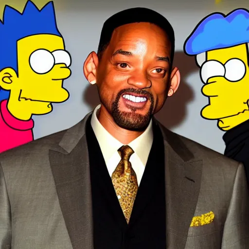 Image similar to Will Smith cosplay in The Simpson TV Show, detailed, colourful masterpiece beautiful beautiful beautiful