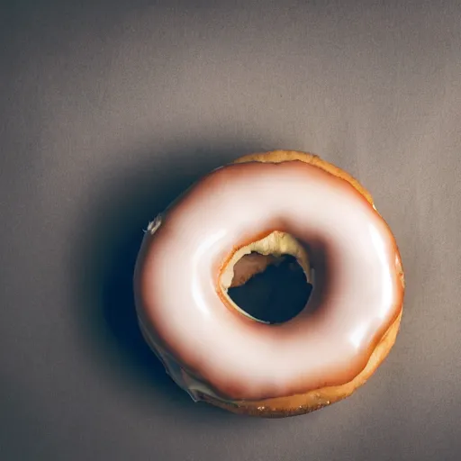 Prompt: dramatic lighting of a donut. moody and melanchony.