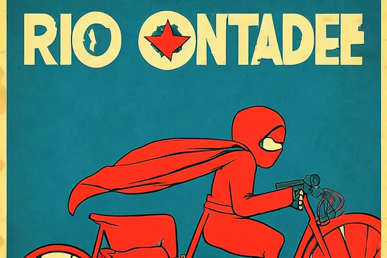 Image similar to a propaganda style poster to ban superheroes from riding bikes. by shepard fairey. in brilliant technicolor.