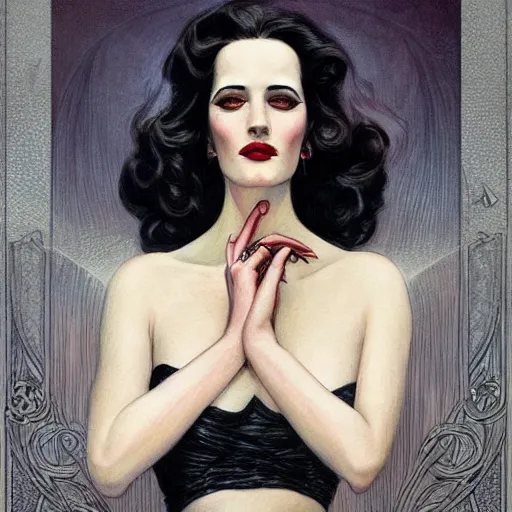 Image similar to a streamline moderne, art nouveau, portrait of eva green in the style of charlie bowater, and in the style of donato giancola, and in the style of charles dulac., ultrasharp.