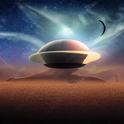 Image similar to gigantic alien mothership, super realistic, night, desert landscape