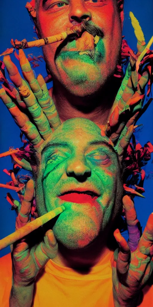 Prompt: award winning photo, the band mr bungle, smoking weed, vivid colors, happy, symmetrical face, beautiful eyes, studio lighting, wide shot art by sally mann & arnold newman