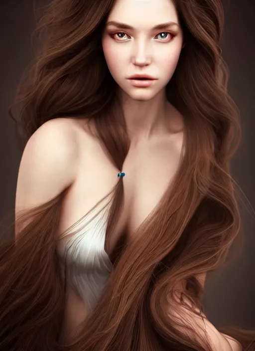 Prompt: a gorgeous female with long brown hair, photo by tim walker, realistic, full body shot, wide angle, sharp focus, 8 k high definition, insanely detailed, intricate, elegant, art by stanley lau and artgerm, floating embers