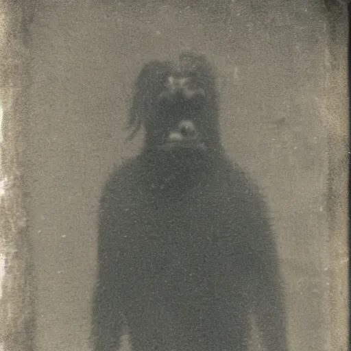 Image similar to blurry tintype photo of Bigfoot