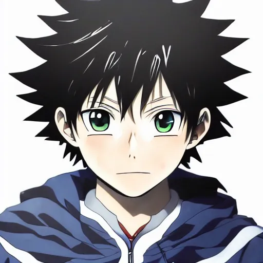 Premium AI Image  a portrait of a boy with an anime character that has an  expression of concentration.