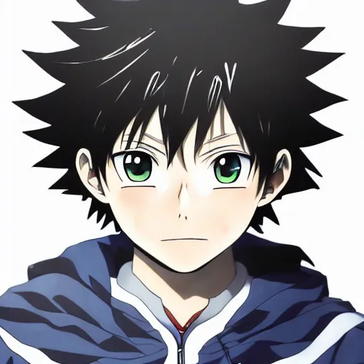 Prompt: highly detailed anime shonen art of a boy with water powers by masayoshi tanaka, in my hero academia, in full metal alchemist, 8 k, anime!!!!!!!!!!!!! trending on artstation, cel shaded, spikey hair, detailed portrait, big eyes, detailed eyes, official media