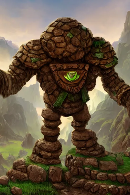 Image similar to zelda fantasy art giant golem troll wood rock greeble gemstone, global illumination ray tracing hdr fanart arstation by sung choi and eric pfeiffer and gabriel garza and casper konefal