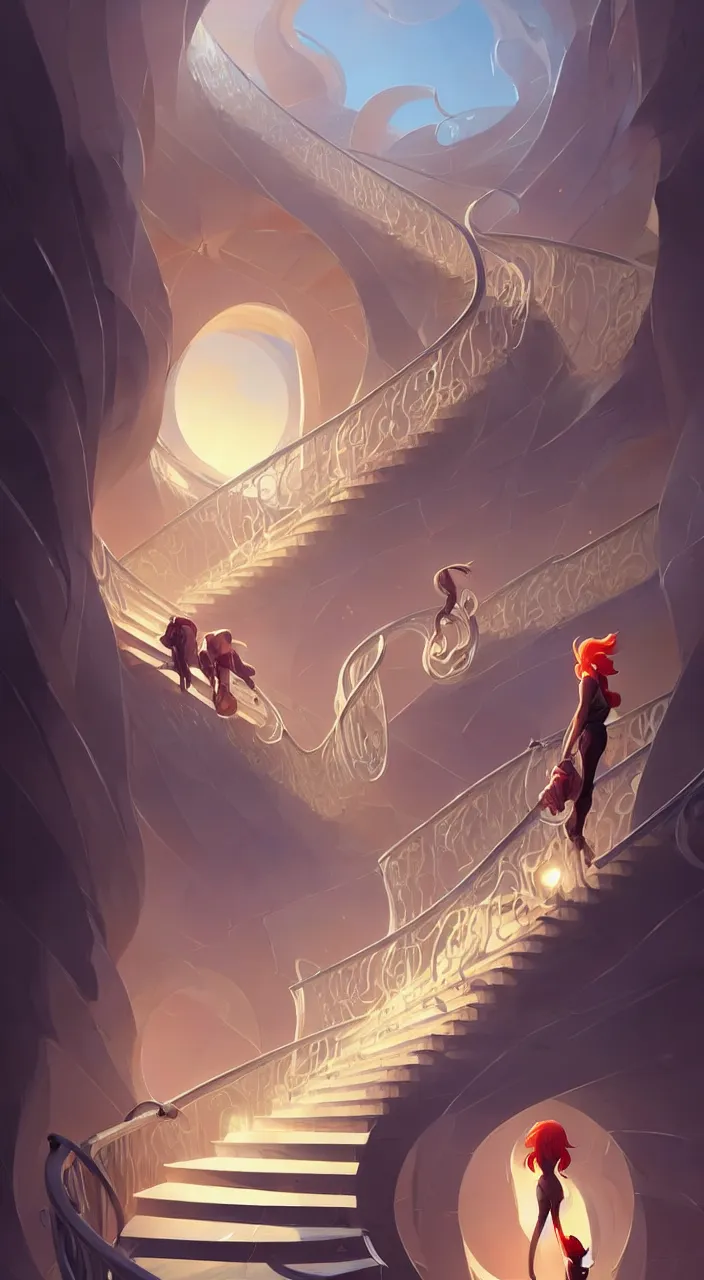 Image similar to incredible, mindblowing, never - ending swirling staircases, in marble incrusted of legends official fanart behance hd by jesper ejsing, by rhads, makoto shinkai and lois van baarle, ilya kuvshinov, rossdraws global illumination