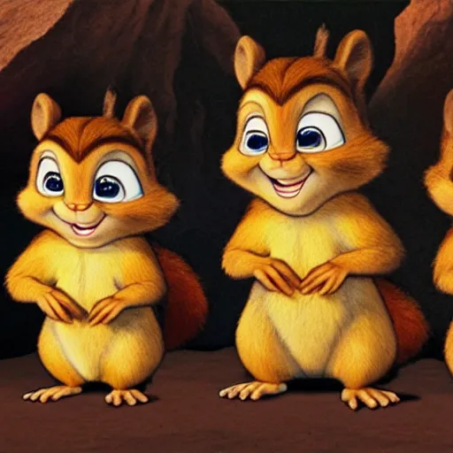 Image similar to cave painting of alvin and the chipmunks