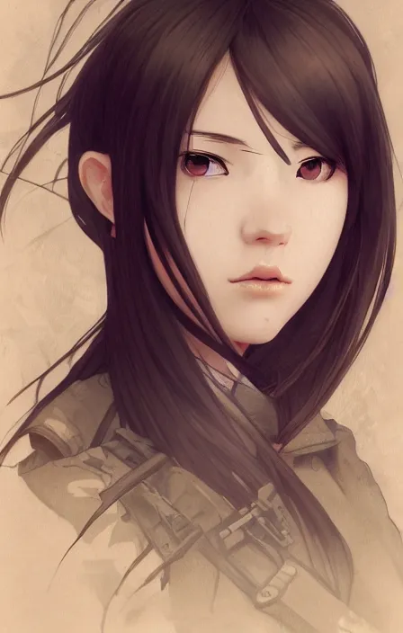 Image similar to infantry girl, anime style, long hair, hair down, symmetrical facial features, shot wounds, from girls frontline, hyper realistic, pale skin, rule of thirds, extreme detail, detailed drawing, trending artstation, hd, war action, trading card, by alphonse mucha, greg rutkowski, backlit