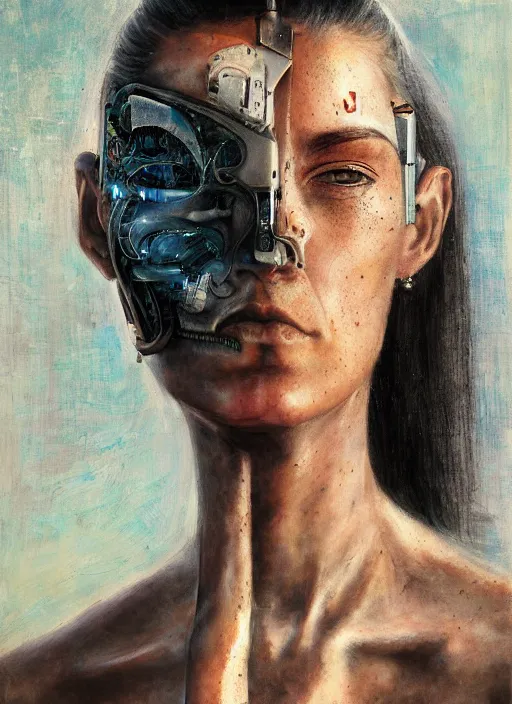 Image similar to a portrait of a cyborg by agostino arrivanene