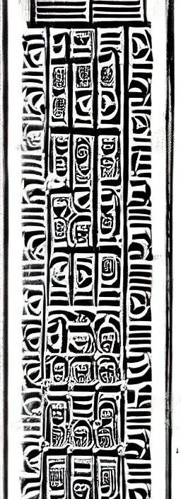 Image similar to ornate sumerian art, black and white, very ancient design, intricate organization, detailed cuneiform