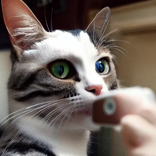 Prompt: a photo of a cat taking a selfie