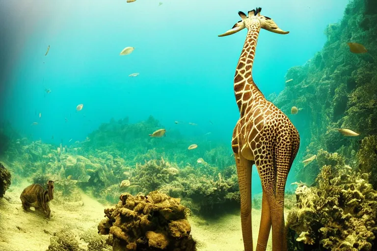 Prompt: underwater photo of a jiraffe by national geographic