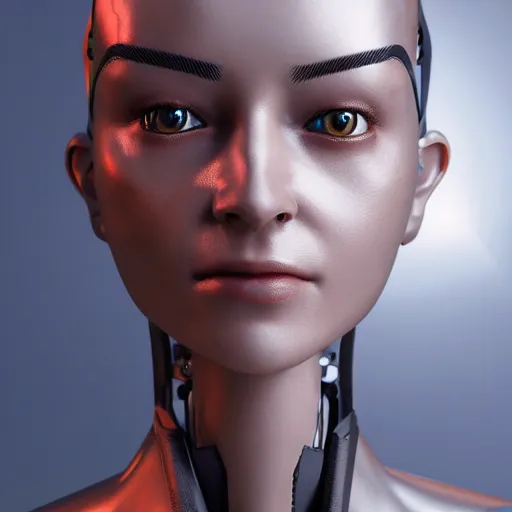 Image similar to womanized humanoid robot made of steel, beautiful face, anatomically correct, unreal engine, ray tracing, 8 k, uhd, ultrarealistic, highly detailed