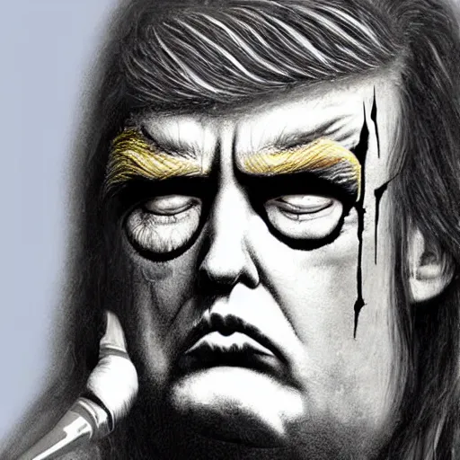 Prompt: hyperrealistic!! Donald Trump corpse painting black metal live at X-Factor, High resolution, 8K