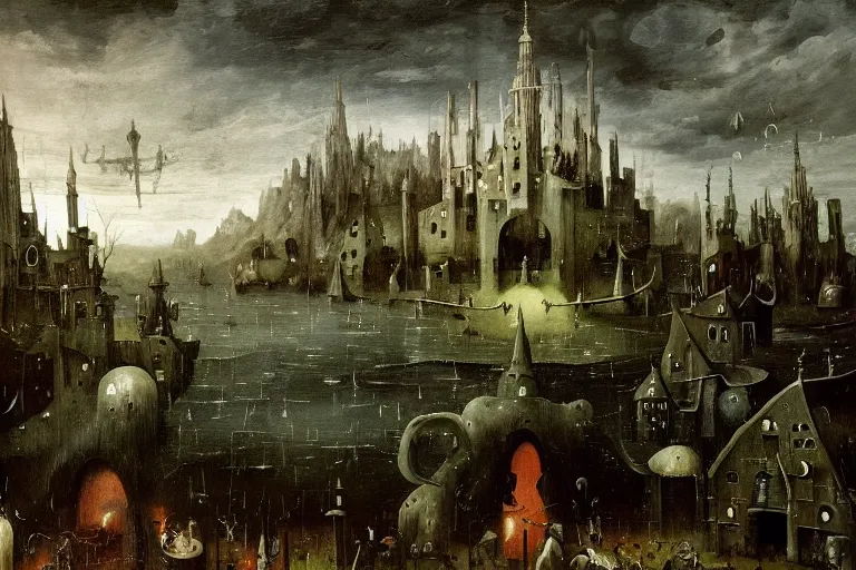 Prompt: bloodborne! landscape painted by hieronymus bosch