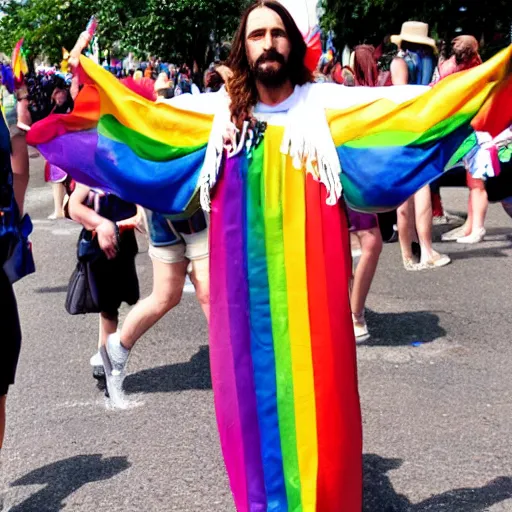 Image similar to jesus christ at the pride festival