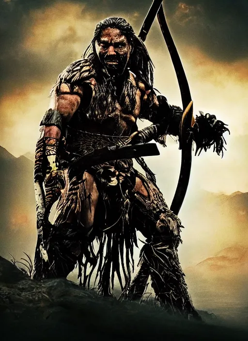 Image similar to movie poster for predator film shot in feudal japan staring hiroyuki sanada as a disgraced ronin who hunts down the predator after he fails to protect his master from it. in the style of al kallis, reynold brown, h. r. geiger.