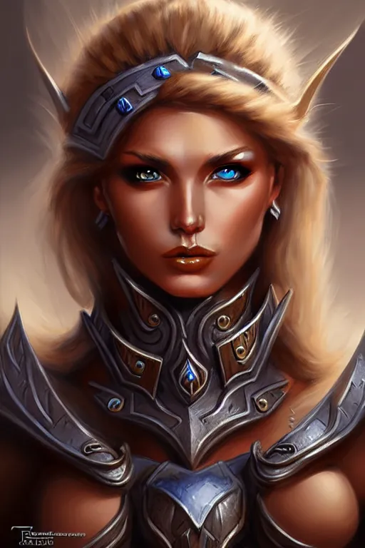 Image similar to generic female model, fantasy armor, detailed face, tony sart