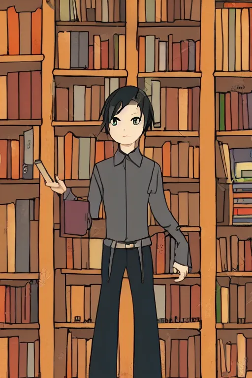 Prompt: library of ruina character named roland, orange library background and matching korean artstyle, standing pose, blank expression,