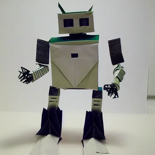 Image similar to a robot made of origami, cute, artwork