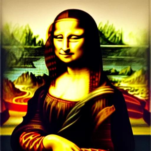 Prompt: mona lisa eats pizza, oil painting