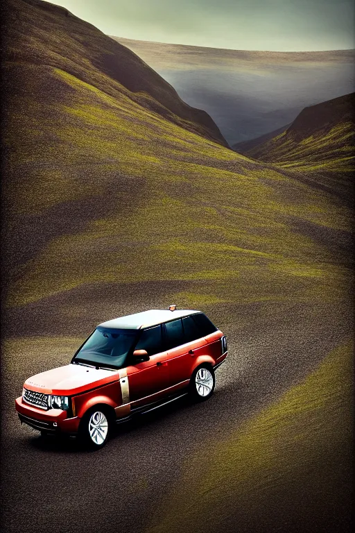 Image similar to drove land rover range rover in hill, aesthetic, popular subject art style, pop art style, by mike swiderek, jorge lacera, ben lo, tyler west,, ultrarealistic, sharp focus, intricate, ultra high definition, ultra resolution details, no duplicate, proportional, shadow effect, baroque environment