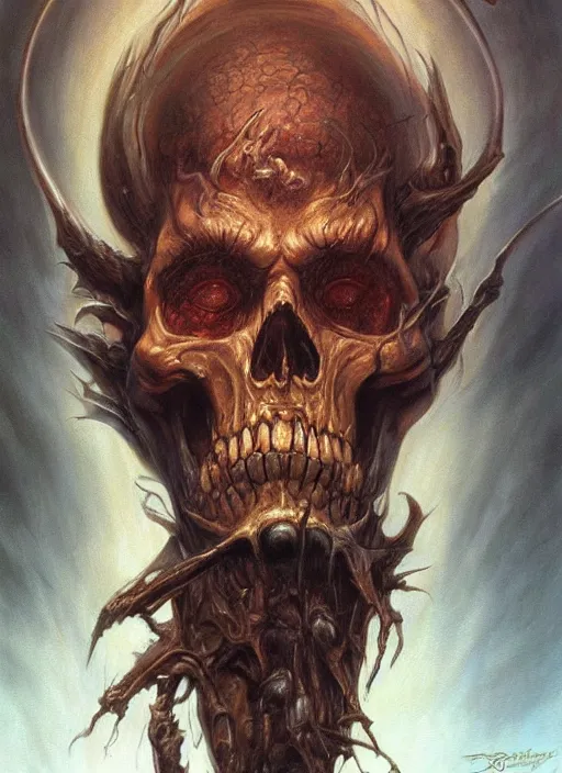 Image similar to a epic portrait of the god of death, art by boris vallejo and greg danton and denys tsiperko, detailed, hyperrealism, artstation