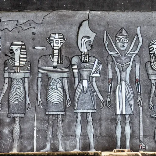 Image similar to gray aliens drawn on a egypt wall