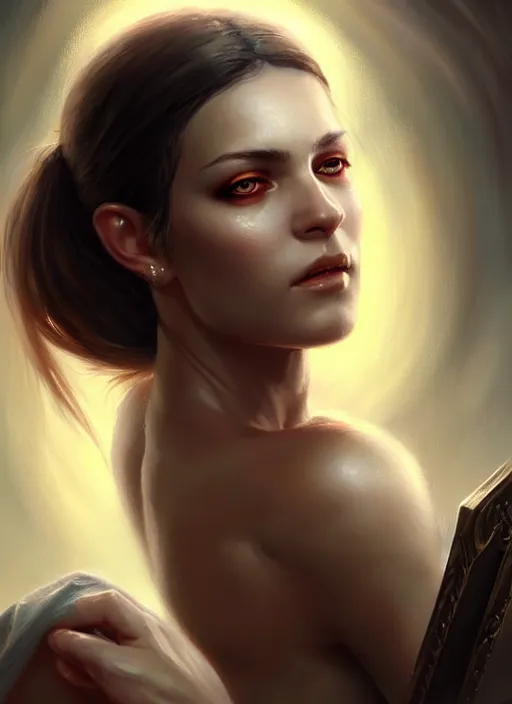 Image similar to a _ fantasy _ style _ portrait _ painting _ of white female with scar under left eye, holy oil _ painting _ unreal _ 5 _ daz. _ rpg _ portrait _ extremely _ detailed _ artgerm _ greg _ rutkowski _ greg