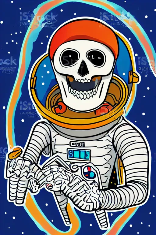 Image similar to A portrait of a skeleton as an astronaut in space, sticker, colorful, illustration, highly detailed, smooth and clean vector curves, no jagged lines, vector art, smooth
