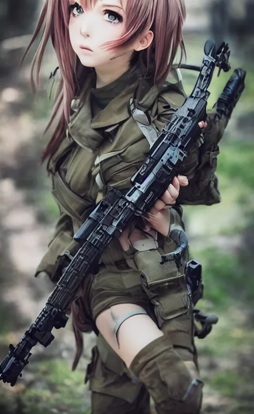 Prompt: photo taken during battle, highly detailed, high resolution, cosplay photo, stunning, girls frontline style, bokeh soft, 100mm, trending on instagram, by professional photographer, realistic human anatomy, real human faces, realistic military carrier, soldier clothing, modern warfare, realistic weapon, shot with a arriflex 35 ii, low saturation, small human eyes, improve picture from previous attempts