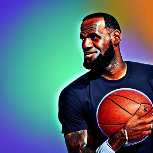 Prompt: Lebron James holding a statue of mickey mouse digital art